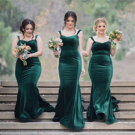Emerald Green Long Velvet Bridesmaid Dresses Strapless Mermaid Gowns
