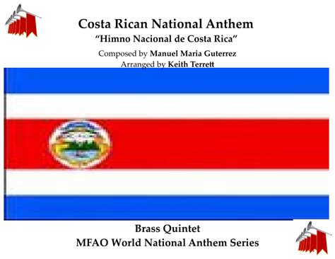 Costa Rican National Anthem Himno Nacional De Costa Rica For Brass