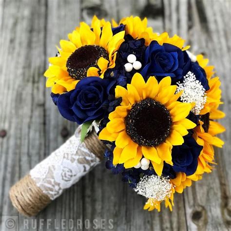 Sunflower Bridesmaid Bouquet Blue Sunflower Wedding Navy Blue Bouquet