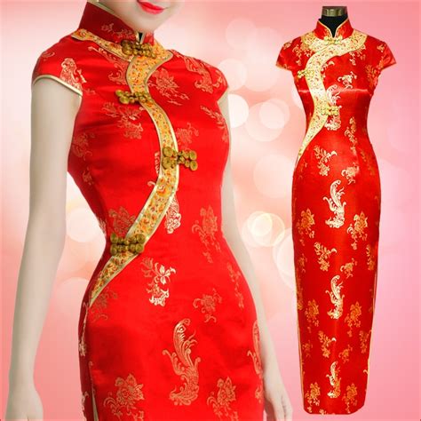 bridal red traditional vintage cheongsam long design married chinese style formal dress evening