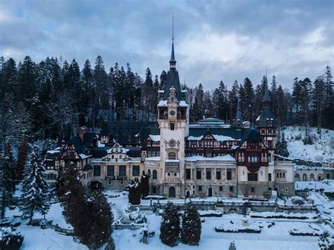 Premium Photo Aerial View Of Peles Castle In Winter Sinaia Romania