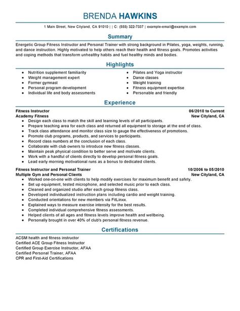 Fitness And Personal Trainer Resume Examples Myperfectresume