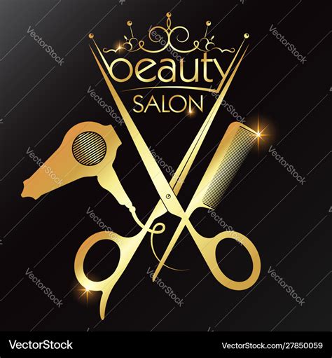 Beauty Golden Symbol Scissors Comb Hair Dryer Vector Image