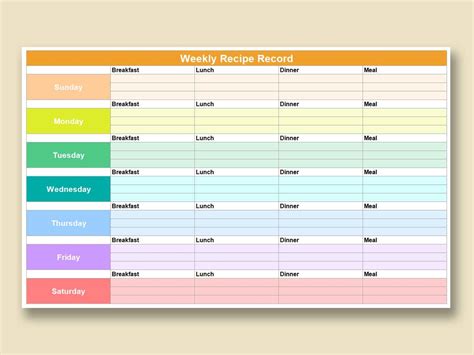 EXCEL Of Weekly Recipe Record Xlsx WPS Free Templates