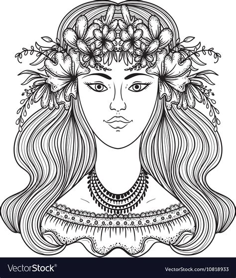 Portrait Gypsy Woman With Flowers Royalty Free Vector Image