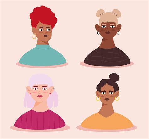 Premium Vector Group Of Young Women Avatars Characters