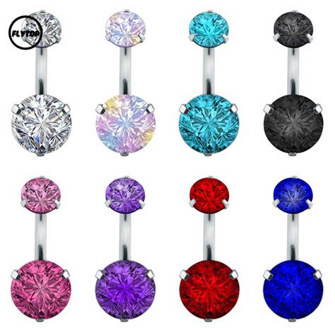 Ft Sexy Double Round Crystal Zircon Navel Belly Ring Bar Surgical Steel Rhinestone Body