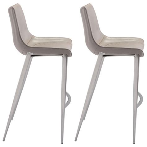 Zuo Modern Magnus Bar Stool In Gray And Silver Set Of 2 Nfm Zuo