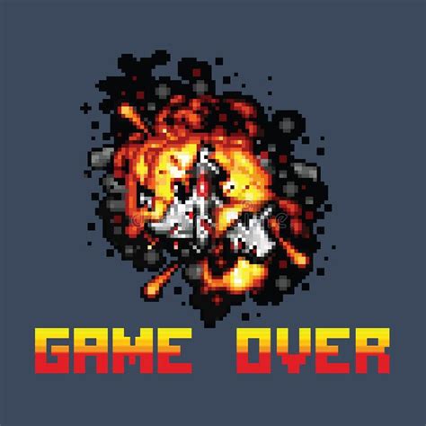 Space Ship On Fire Pixel Game Over Message Pixel Art