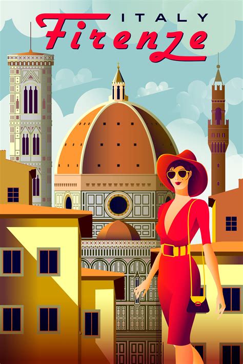 Italy Poster Italian Print Italy Wall Art Italy Tuscany Florence Girl 1950s Duomo Retro