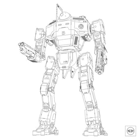Light Humanoid Mech Coloring Page Etsy