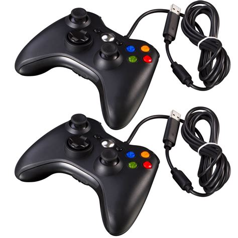 2x Black Wired Usb Game Controller Pad For Microsoft Xbox 360 System