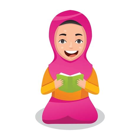 Premium Vector Muslim Girl Child Reading Quran Reading Holy Book Of Islam