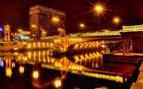 Wallpaper City Night Bridge River Lights Reflection 1680x1050