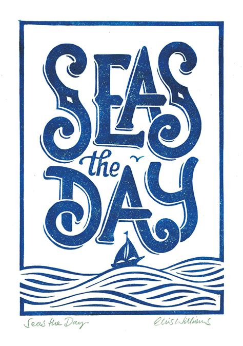 Seas The Day Original Linocut Print Seas The Day Motto Seas Etsy