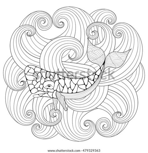 Sperm Whale Waves Zentangle Style Freehand Stock Vector Royalty Free
