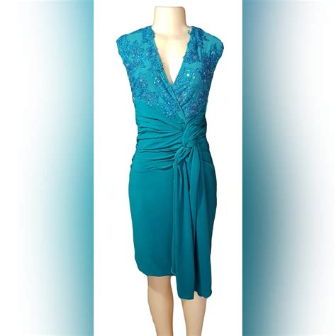 Pencil Fit Turquoise Knee Length Formal Dress Marisela Veludo