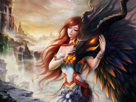 Download Dragon Fantasy Woman Wallpaper