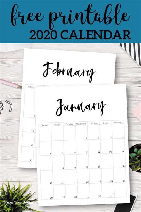 Free Printable 2020 Calendar Template Pages Paper Trail