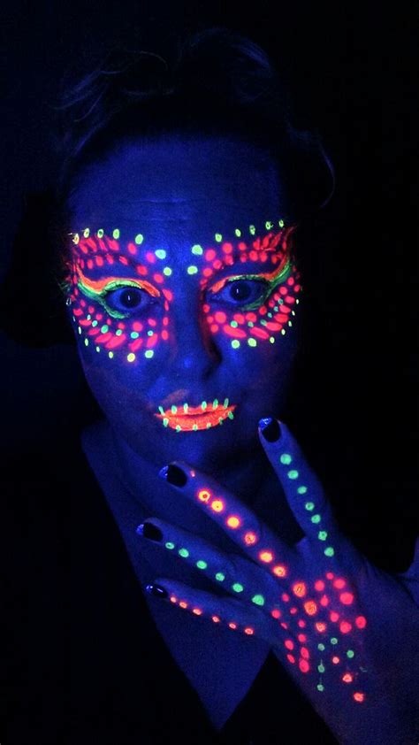 Blacklight Makeup Idea Neon Face Paint Uv Makeup Festival Makeup Rhinestones
