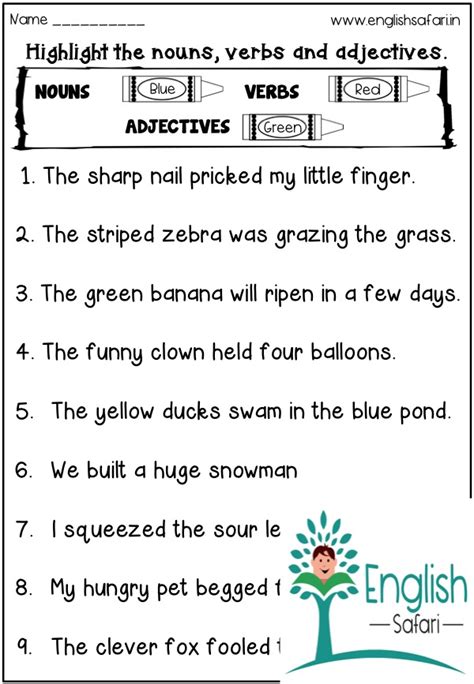This grammar worksheet is perfect for use both at home and in the classroom! noun verb adjective worksheets FREE www.worksheetsenglish.com