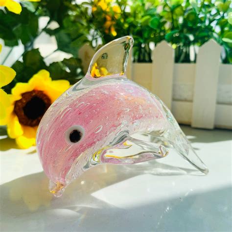 Hand Blown Glass Dolphin Figurines Luminous Fish Statue Clear Etsy