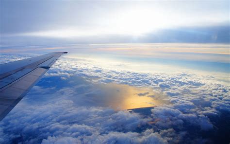 Wallpaper Sky Altitude Clouds Airplane Wing Flying Soaring