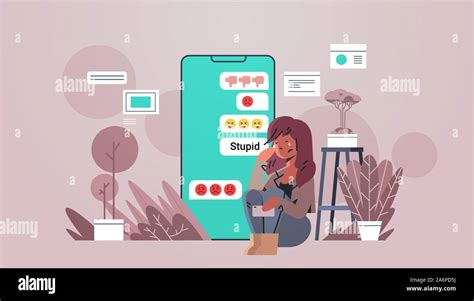 Teenager Being Bullied Girl Using Online Mobile Chat Application Social Media Harassment