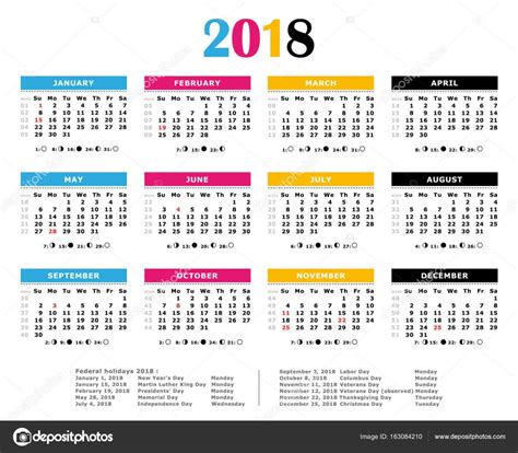 2018 Cmyk Yearly Calendar American Colors Federal