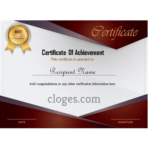 Certificate Of Achievement Template For Microsoft Word