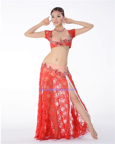 Newest Sexy Red Professional Egyptian Bra Performance Belly Dance Skirt Costumes Red Sari Belly