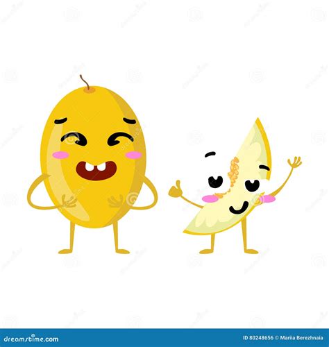 Melon Cute Fruit Vector Character Couple Isolated On White Background