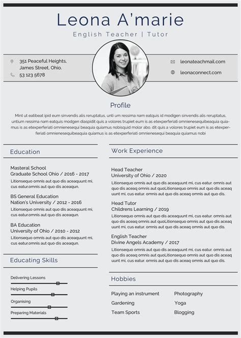 Professionally written free cv examples that demonstrate what to include in your curriculum vitae and how to structure it. Free English Teacher Resume CV Template in Photoshop (PSD ...