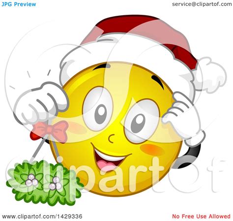 Clipart Of A Cartoon Yellow Emoji Smiley Face Wearing A Christmas Santa