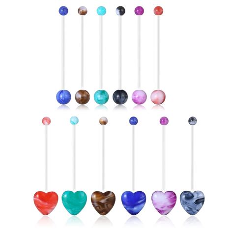 1set 14g Colorful Acrylic Heart Belly Button Rings Flexible Bioplast Navel Rings Pregnancy Navel