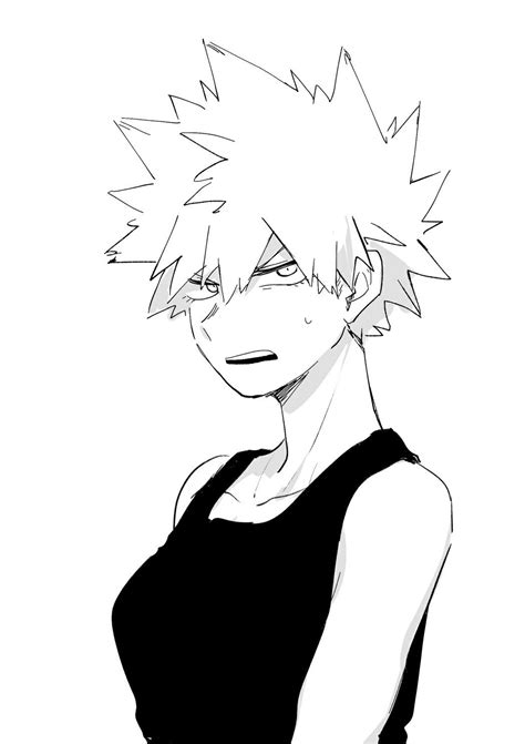 A Black And White Drawing Of A Person With Short Hair Wearing A Tank Top