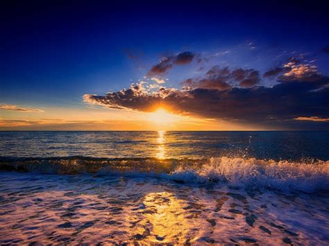 Sea Landscape Beach Nature Surf Wave Clouds Sun Sunset