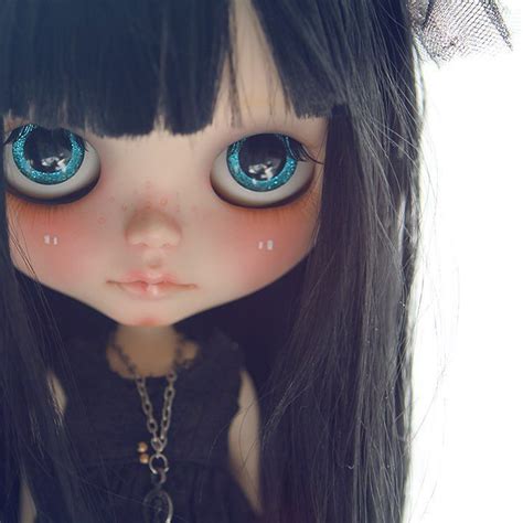 blythe doll bjd goth wednesday black straight long hair blue eyes pretty dolls cute