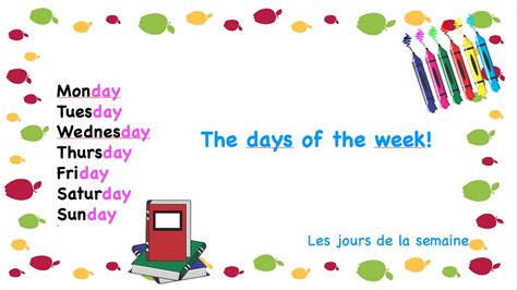 Anglais Débutant - Les jours de la semaine en anglais - Days of the