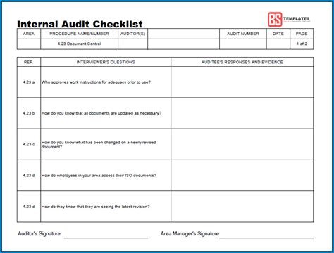 Internal Audit Audit Checklist Template