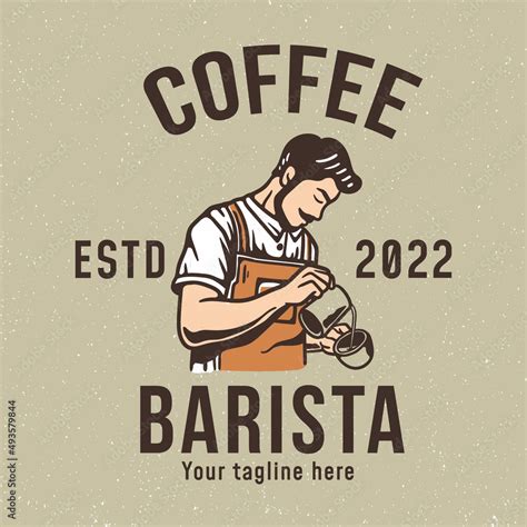 Barista Logo Illustration Making Coffee In Vintage Style Stock