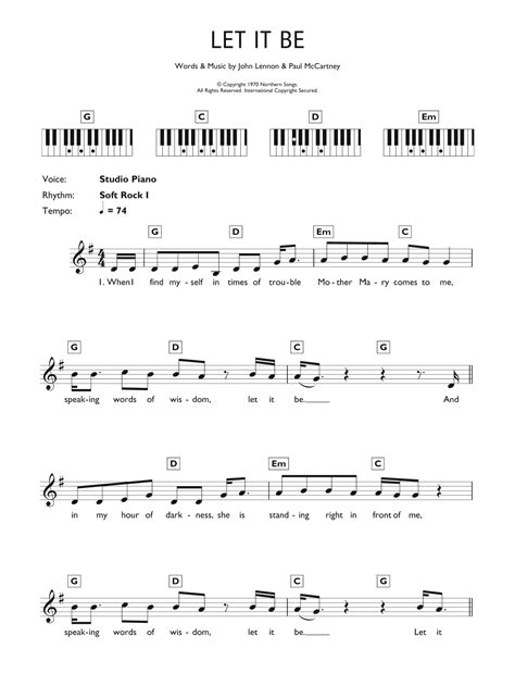 Let It Be Piano Chordslyrics Print Sheet Music Now