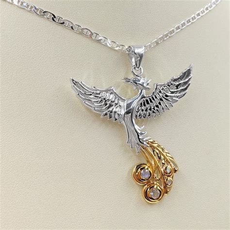 Two Tone Phoenix Rising Necklace 925 And 14k Gold Phoenix Etsy 925