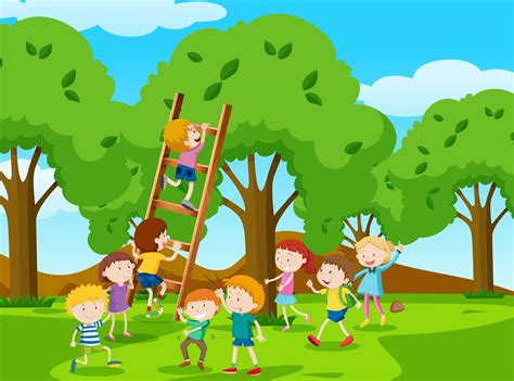 Kids Climbing Ladder In The Park 455813 Vector Art At Vecteezy
