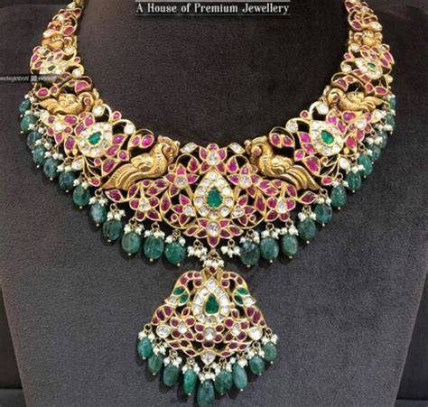 Antique Gold Kundan Peacock Necklace Indian Jewellery Designs