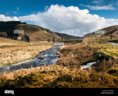Road And Stream Running Through Elan Valley Wales Stock Photo Alamy