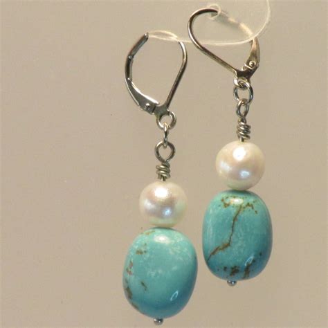 Small Turquoise Pearl Earrings Genuine Real By Nonasjewelryshop