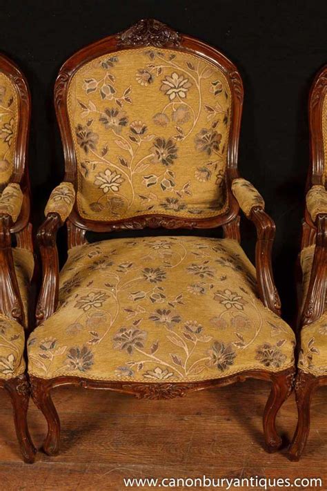 Browse modern and traditional styles online today. Set 4 Victorian Arm Chairs Woven Fabric Upholstery Arm ...