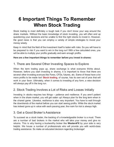 6 Important Things To Remember When Stock Trading