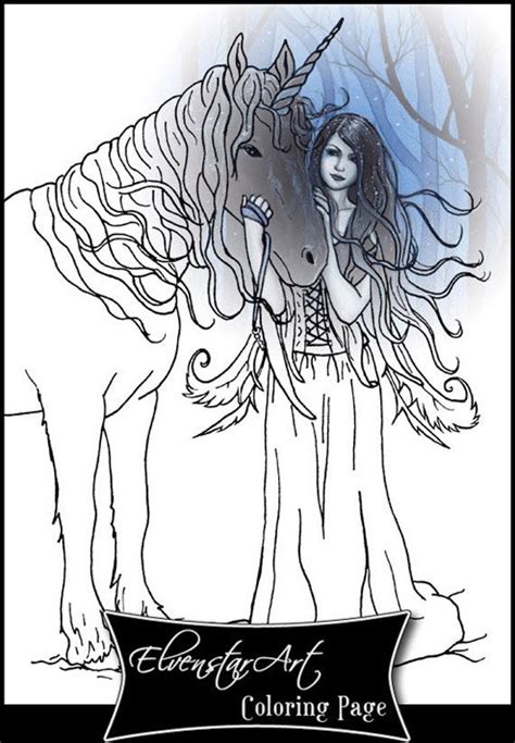 Various themes (50+), artists, difficulty levels. Coloring Page PRINTABLE Gothic Fairy Unicorn Fantasy Art
